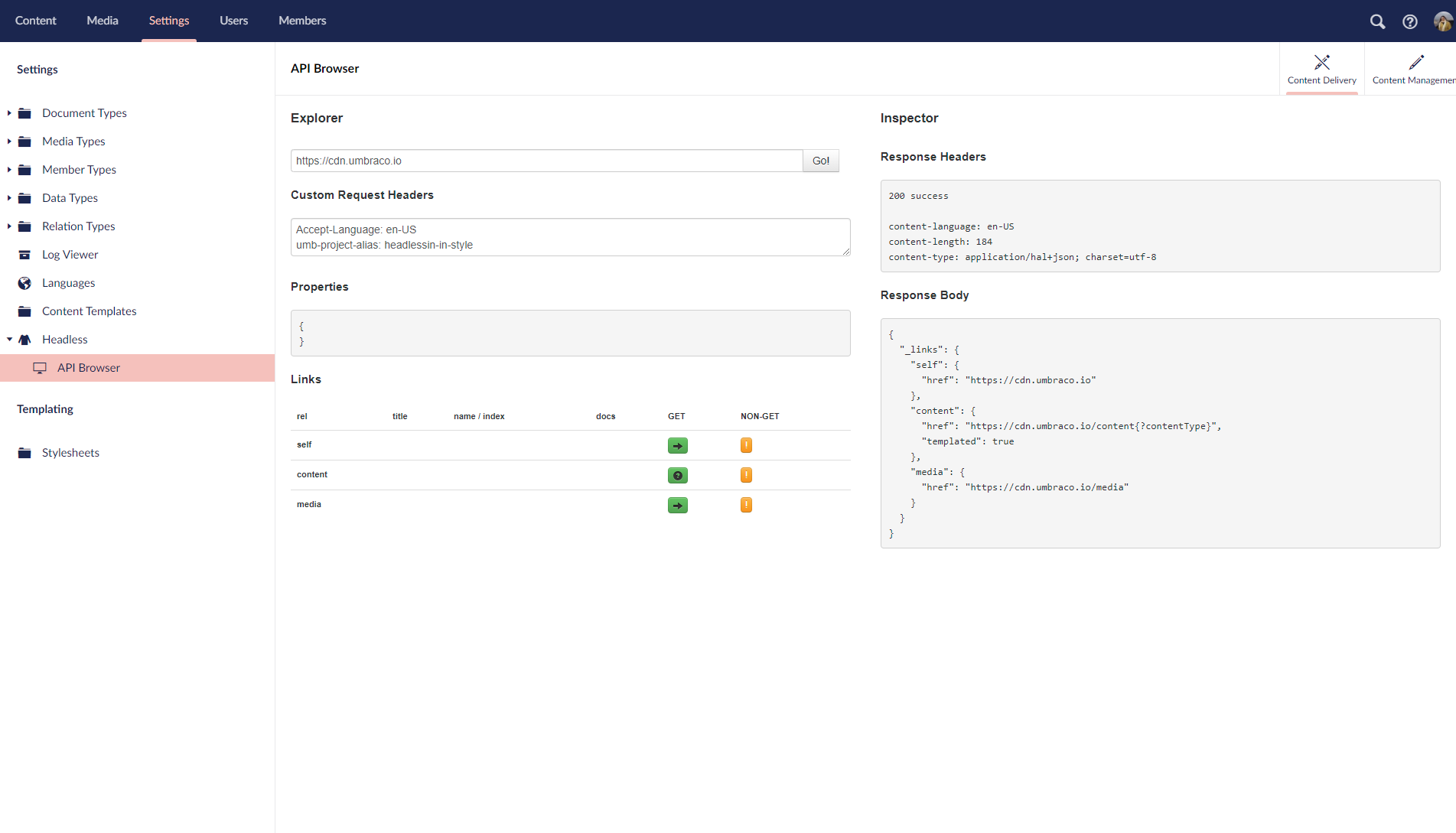 API Browser in Umbraco Heartcore